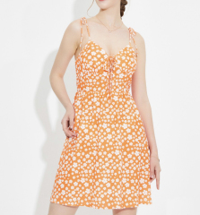 OMONSIM Wholesale Summer Girls Retro Slim Fit Thin Floral Lace-Up Bow Backless Dress Short Skirt
