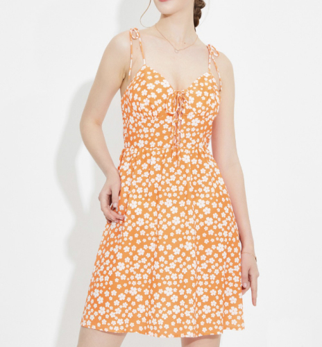 OMONSIM Wholesale Summer Girls Retro Slim Fit Thin Floral Lace-Up Bow Backless Dress Short Skirt