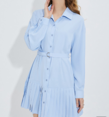 OMONSIM Wholesale autumn long sleeve temperament lapel dress pinch waist pleated skirt women