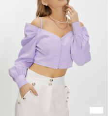 OMONSIM Wholesale Summer New Purple One-Shoulder Tube Top Sling Puff Sleeve Short Top