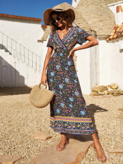 OMONSIM Wholesale Summer New Loose High Waist Mulit Color Bohemian Maxi Dresses