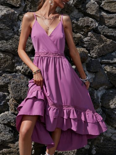 OMONSIM Wholesale Purple Tower Off Shoulder Sleeveless Suspender Maxi Women Dresses