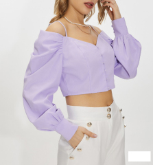 OMONSIM Wholesale Summer New Purple One-Shoulder Tube Top Sling Puff Sleeve Short Top