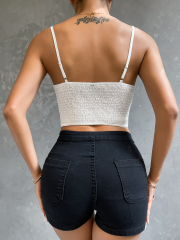 OMONSIM Wholesale Sexy Women Camisole White Asymmetrical Hem Fashion Slim Camis Tube Top Lace Up Sleeveless Backless Lady Crop Tops