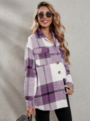 OMONSIM Wholesale Women Blouses Plaid Flap Pocket Drop Shoulder Blouse Long Sleeve Casual Shirts Button Shirts Top