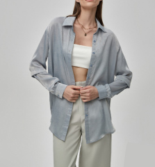 OMONSIM Wholesale elegant temperament wind drape gray shirt women's design niche loose retro long-sleeved top