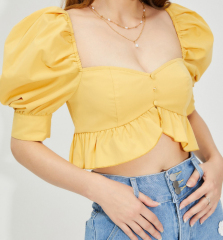OMONSIM Wholesale summer new temperament sweet and age-reducing short cropped navel puff sleeve shirt top women