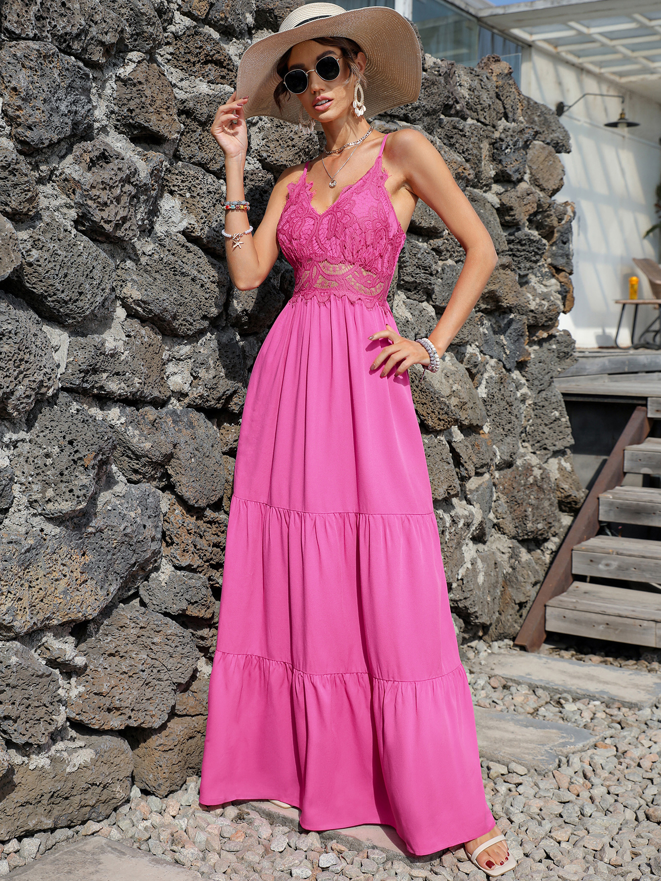 OMONSIM Wholesale Rose Red Tower Skirt Sleeveless Backless