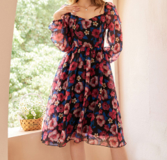 OMONSIM Wholesale Spring New Retro Square Collar Floral Dress