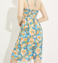 OMONSIM Wholesale oil painting floral suspenders halter dress new women's summer sexy temperament side slit waist long skirt