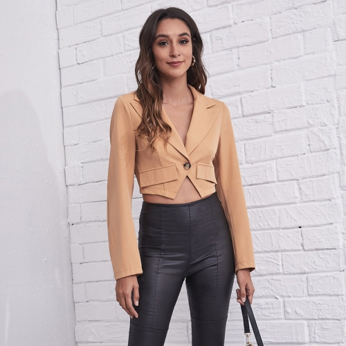 OMONSIM Wholesale Women Suits Button Brown Long Sleeve Slim Cropped Blazers Women