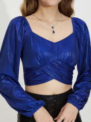 OMONSIM Wholesale Autumn Shirt Women V-neck Long Sleeve Short Slim Fit Cropped Top Women