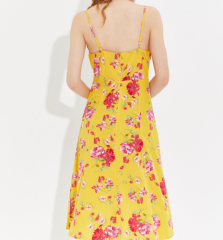 OMONSIM Wholesale Summer Elegant Temperament Yellow Floral Long Dress Feminine Side Slit Design Dress