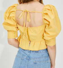OMONSIM Wholesale summer new temperament sweet and age-reducing short cropped navel puff sleeve shirt top women