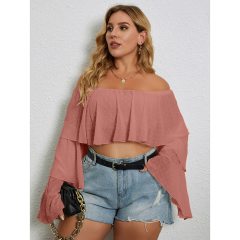 OMONSIM Wholesale Women Plus Size Off Shoulder Long Sleeve Blouses Casual Oversize Crop Shirts