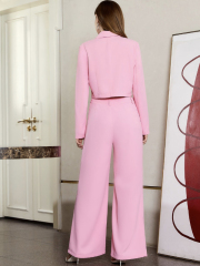 OMONSIN Wholesale Women Autumn and Winter Long Sleeve Sets Fashion Casual Button Long Pant Two Piece Outfits for Pink