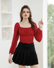 OMONSIM Wholesale Early Autumn Square Collar Backless Top Temperament Puff Sleeve High Waist Short Top Women