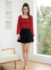 OMONSIM Wholesale Early Autumn Square Collar Backless Top Temperament Puff Sleeve High Waist Short Top Women