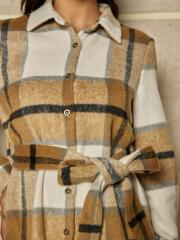 OMONSIM Wholesale Autumn Long Sleeve Checkered Shirt Dress With Belt Skirt Women