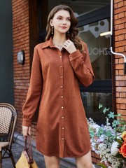 OMONSIM Wholesale Autumn Long sleeve Solid Single Breasted Shirt Dress Women skirt
