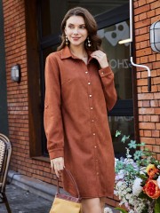 OMONSIM Wholesale Autumn Long sleeve Solid Single Breasted Shirt Dress Women skirt