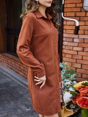 OMONSIM Wholesale Autumn Long sleeve Solid Single Breasted Shirt Dress Women skirt