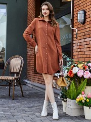 OMONSIM Wholesale Autumn Long sleeve Solid Single Breasted Shirt Dress Women skirt