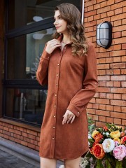 OMONSIM Wholesale Autumn Long sleeve Solid Single Breasted Shirt Dress Women skirt