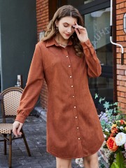 OMONSIM Wholesale Autumn Long sleeve Solid Single Breasted Shirt Dress Women skirt