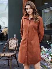 OMONSIM Wholesale Autumn Long sleeve Solid Single Breasted Shirt Dress Women skirt