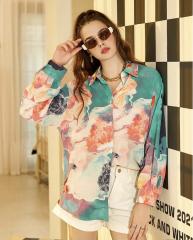 OMONSIM Wholesale Spring Autumn Lazy Wind Long Sleeve Floral Print Shirt Tops Women's New Western Style Design Tops