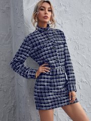 OMONSIM Wolesale Spring Autumn Classical Elegant Long Sleeve Tweed Suit For Women