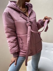 OMONSIM Wolesale Winter Solid Pink Long Sleeve Cotton Coat With Hat Women