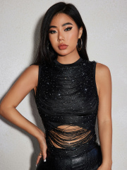 OMONSIM For Women Sexy Sleeveless Scattered Diamonds Top Dress