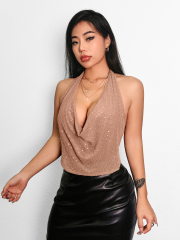 OMONSIM For Women Sexy Scattered Diamonds Sleeveless Hip Wrap Dress