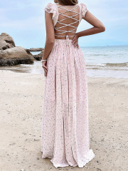 OMONSIM Wholesale Fashion Cap Sleeve Long Dresses Ladies Casual Beach Holiday Dress