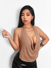 OMONSIM For Women Sexy Scattered Diamonds Sleeveless Hip Wrap Dress