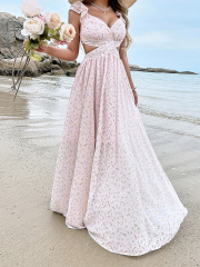 OMONSIM Wholesale Fashion Cap Sleeve Long Dresses Ladies Casual Beach Holiday Dress
