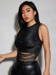 OMONSIM For Women Sexy Sleeveless Scattered Diamonds Top Dress