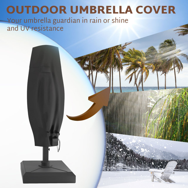 iBirdie Outdoor Patio Umbrella Cover Fits 9ft-13ft Offset Umbrella - Cantilever Offset Umbrella or Large Market Umbrella - 600D Waterproof and Weatherproof with Zipper and Rod