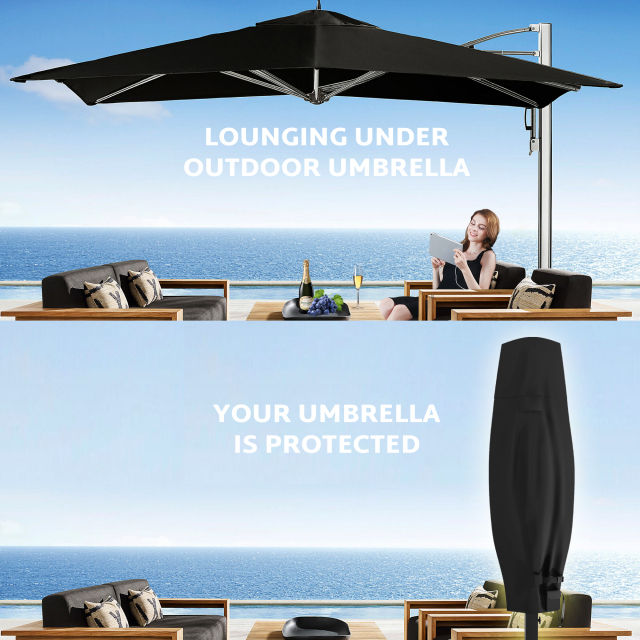 iBirdie Outdoor Patio Umbrella Cover Fits 9ft-13ft Offset Umbrella - Cantilever Offset Umbrella or Large Market Umbrella - 600D Waterproof and Weatherproof with Zipper and Rod