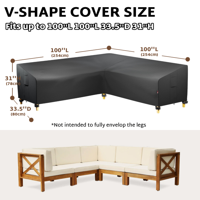 iBirdie Outdoor Sectional Cover for 85''x85'' V-Shaped Patio Sofa Waterproof Weatherproof 600D Heavy Duty Garden Furniture Cover Outside Sectional Couch Cover V Shape