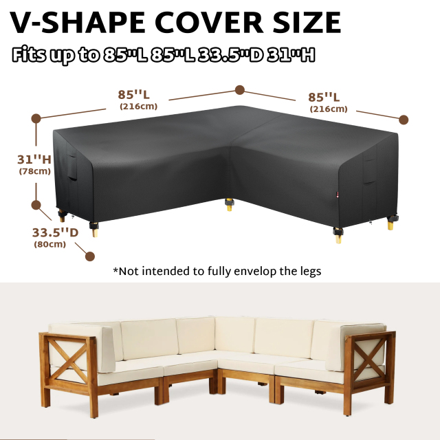 iBirdie Outdoor Sectional Cover for 85''x85'' V-Shaped Patio Sofa Waterproof Weatherproof 600D Heavy Duty Garden Furniture Cover Outside Sectional Couch Cover V Shape