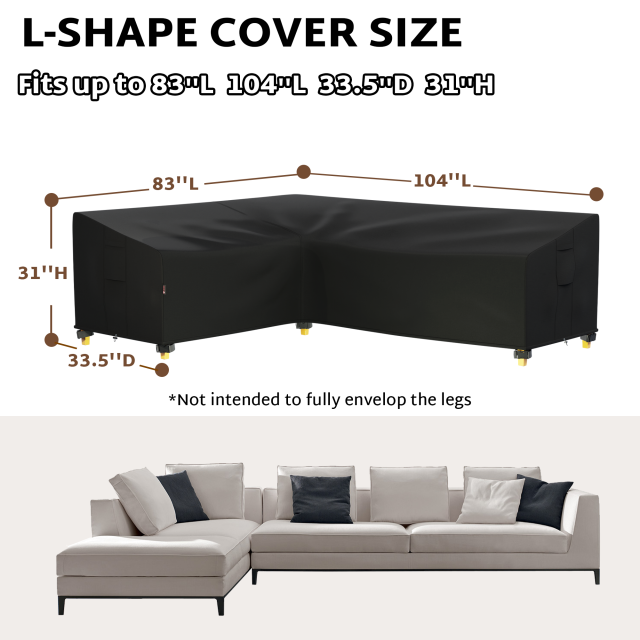 iBirdie Outdoor Sectional Cover for 104''Right 83''Left L-Shaped Patio Sofa Waterproof Weatherproof 600D Heavy Duty Garden Furniture Cover Outside Sectional Couch Cover L shape