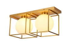 स्क्वायर मेटल फ्रेम सीलिंग लाइट, ओपल ग्लास, पेंटेड गोल्ड फिनिश में 1 लाइट, डाइनिंग रूम, बेड रूम या अपनी पसंद का अन्य स्थान