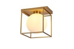 स्क्वायर मेटल फ्रेम सीलिंग लाइट, ओपल ग्लास, पेंटेड गोल्ड फिनिश में 1 लाइट, डाइनिंग रूम, बेड रूम या अपनी पसंद का अन्य स्थान