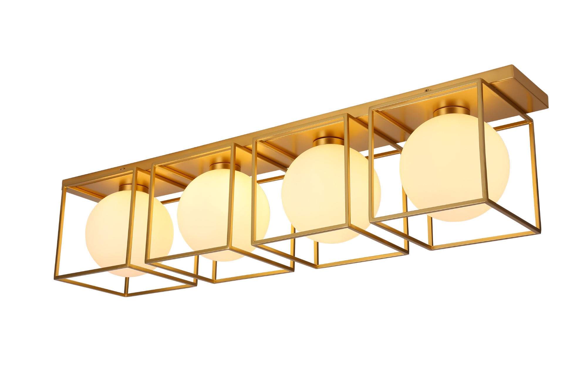 स्क्वायर मेटल फ्रेम सीलिंग लाइट, ओपल ग्लास, पेंटेड गोल्ड फिनिश में 1 लाइट, डाइनिंग रूम, बेड रूम या अपनी पसंद का अन्य स्थान