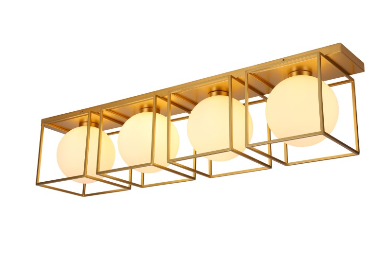 स्क्वायर मेटल फ्रेम सीलिंग लाइट, ओपल ग्लास, पेंटेड गोल्ड फिनिश में 1 लाइट, डाइनिंग रूम, बेड रूम या अपनी पसंद का अन्य स्थान