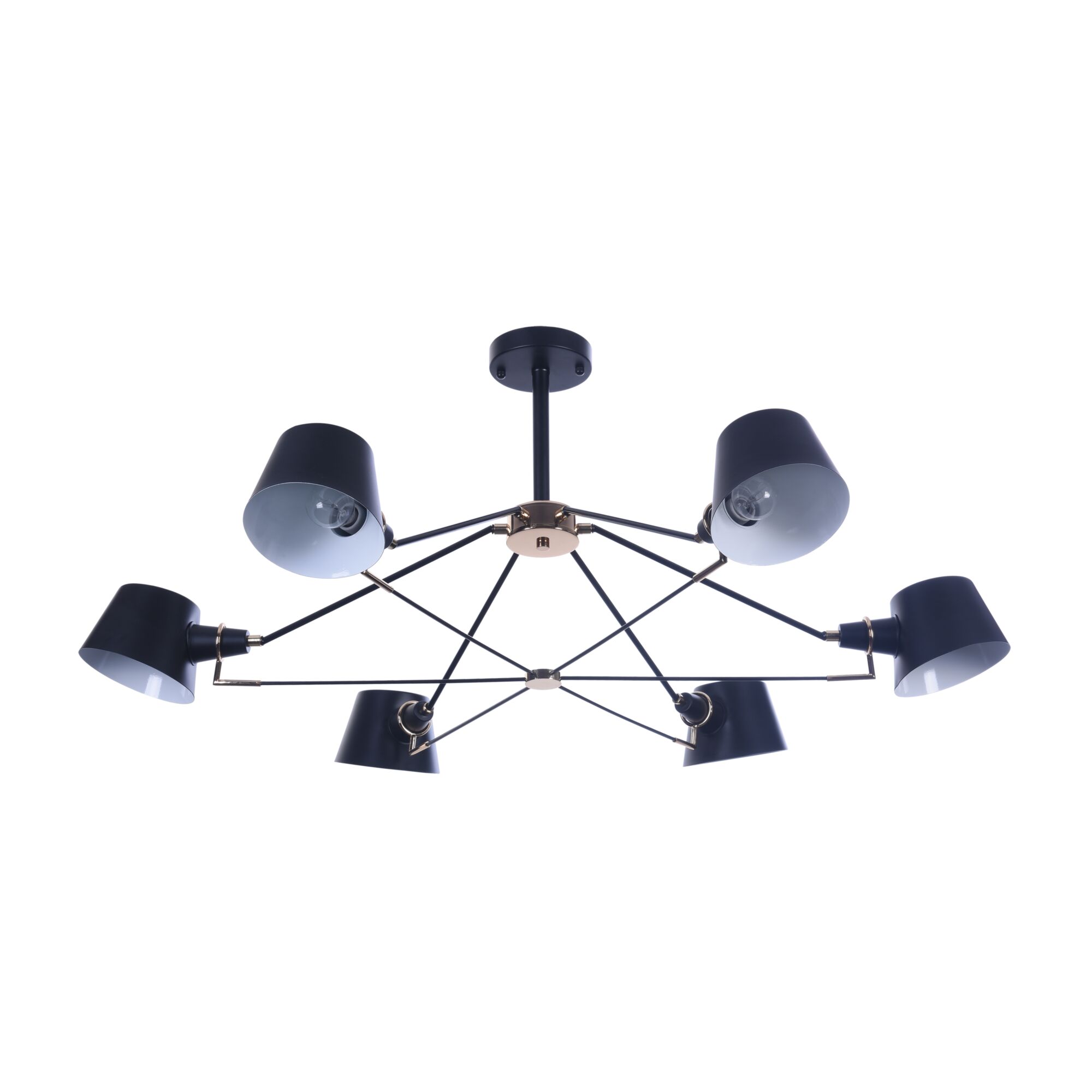 Σκανδιναβικό κρεμαστό φωτιστικό, 6 ανοιχτό σε γυαλιστερό μαύρο και ροζ χρυσό φινίρισμα, κρεμαστό σε ξενοδοχείο, βίλα, σπίτι, εστιατόριο, τραπεζαρία