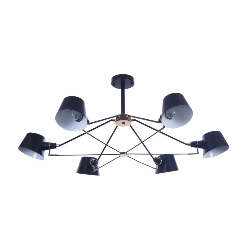 Σκανδιναβικό κρεμαστό φωτιστικό, 6 ανοιχτό σε γυαλιστερό μαύρο και ροζ χρυσό φινίρισμα, κρεμαστό σε ξενοδοχείο, βίλα, σπίτι, εστιατόριο, τραπεζαρία